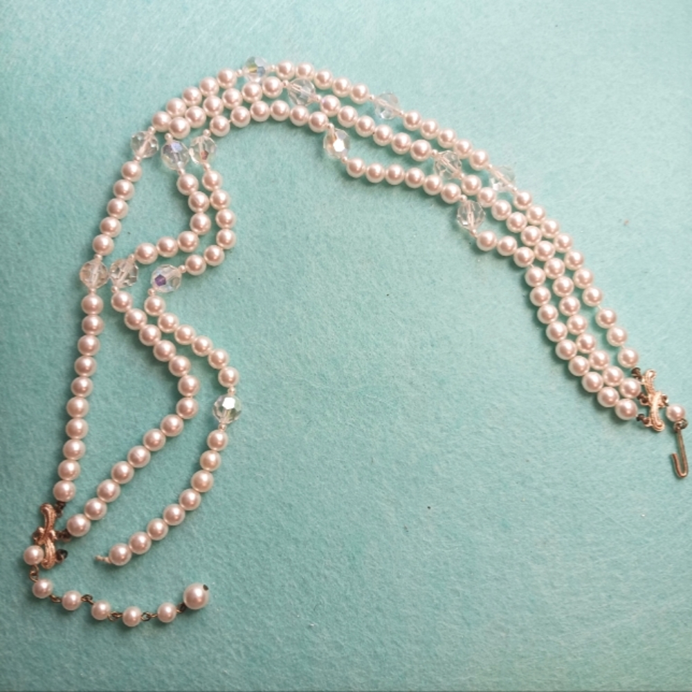 Vintage JAPAN Faux Pearl Triple Strand Necklace, Needs (Easy) Repair